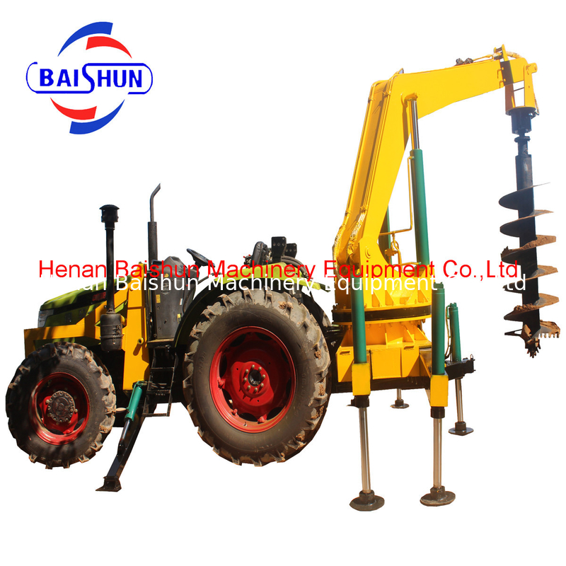 Multifunctional tractor mounted auger drilling head to drill telegraph pole hole and erect the telegraph pole